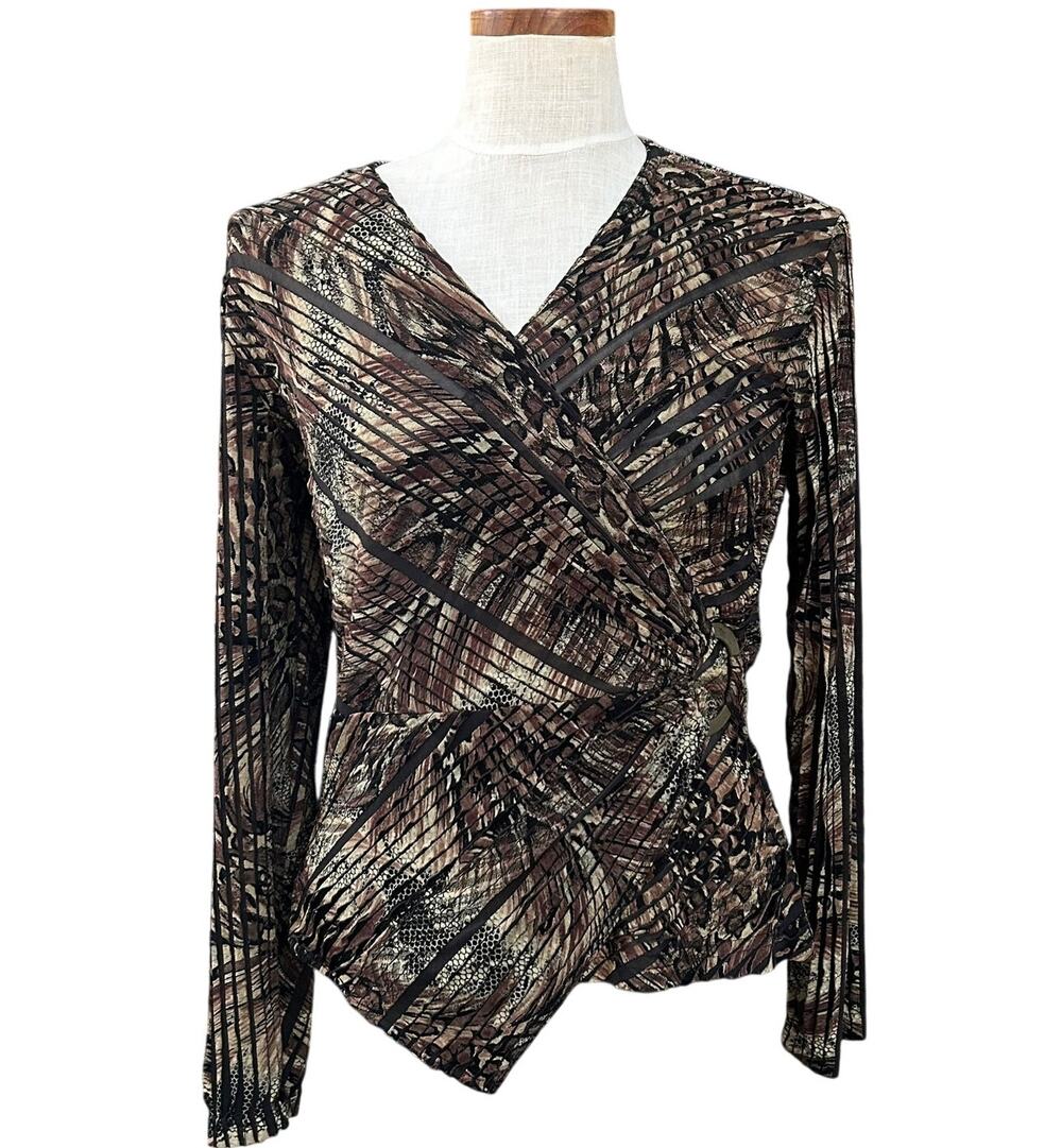 Vintage 90s Artex Animal Print Sheer Mesh Wrap Top Size S Snake Leopard Club Y2K